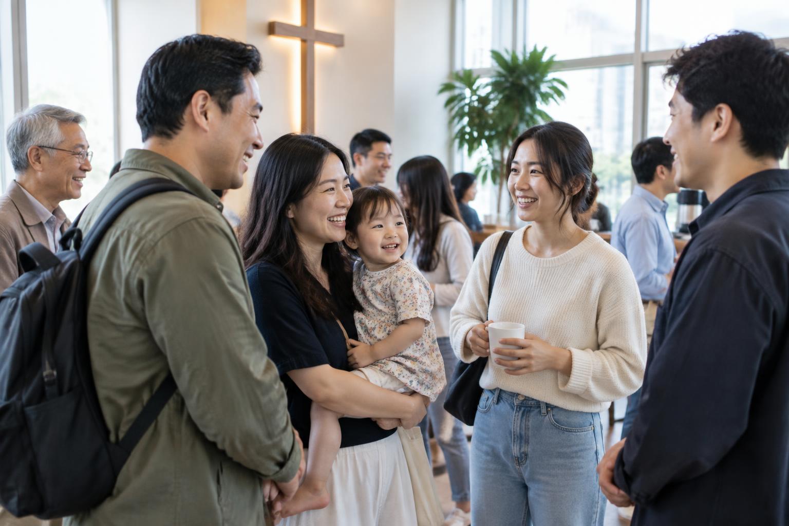 Families and friends connecting after church