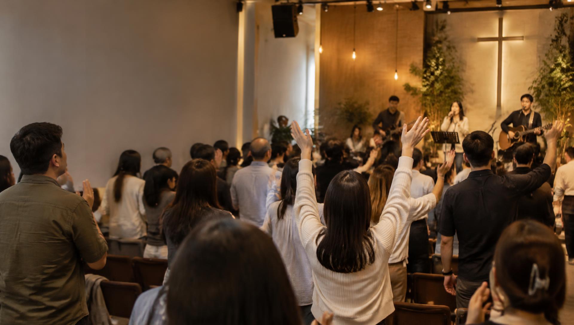An international church community worshipping together